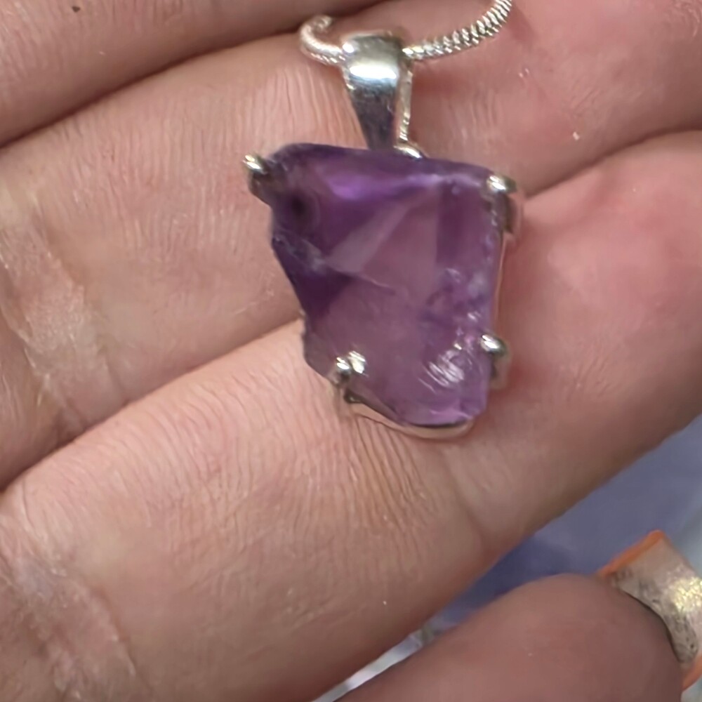 Natural Amethyst Rough - Africa 925 Sterling Silver Pendant Necklace